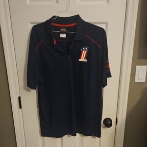 Men's Navy Polo Shirt with Flag Patch